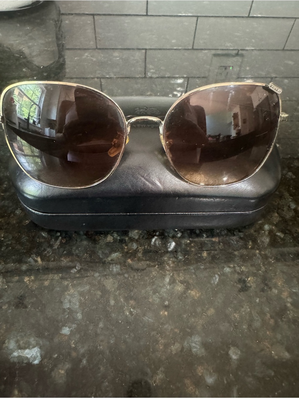 Coach Gold Metal Frame Sunglasses with Brown Lenses